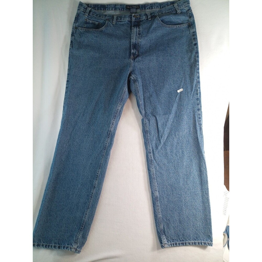 Real Ranch Jeans Mens 46x34 Relaxed Fit Light Wash Denim Workwear Straight (P)
